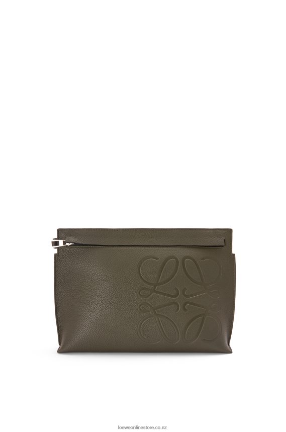 Loewe Men T Pouch in grained calfskin Dark Khaki Green LH60R612