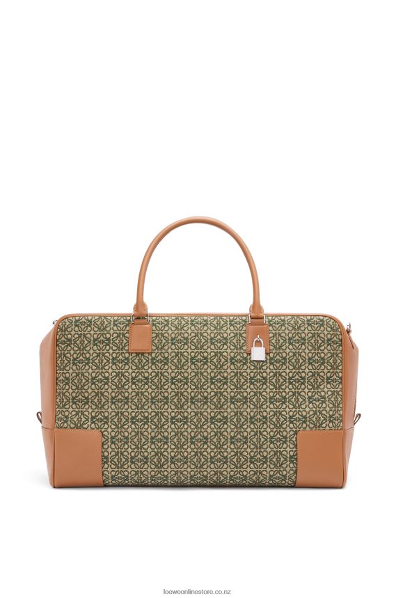 Loewe Men Amazona 44 bag in Anagram jacquard and calfskin Khaki Green/Tan LH60R161