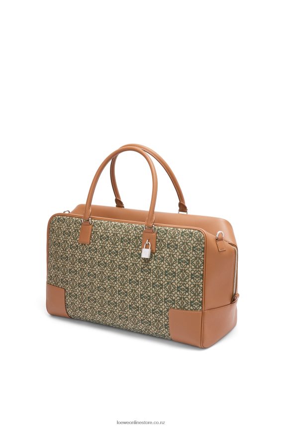 Loewe Men Amazona 44 bag in Anagram jacquard and calfskin Khaki Green/Tan LH60R161
