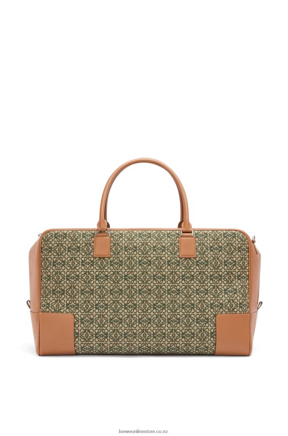 Loewe Men Amazona 44 bag in Anagram jacquard and calfskin Khaki Green/Tan LH60R161