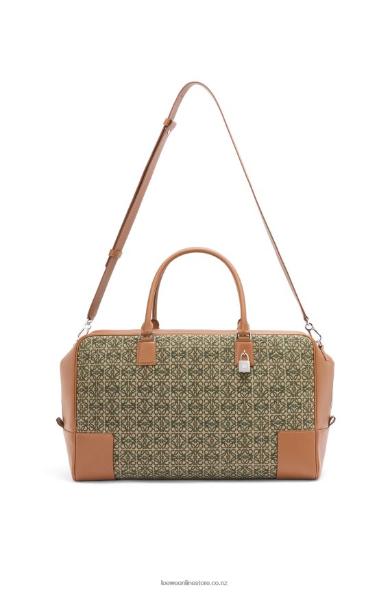 Loewe Men Amazona 44 bag in Anagram jacquard and calfskin Khaki Green/Tan LH60R161
