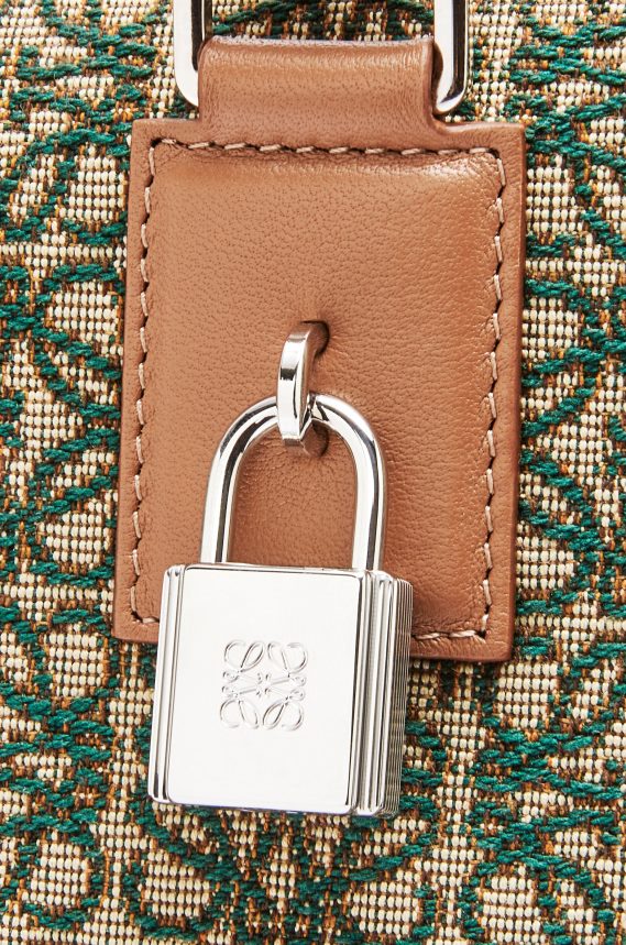 Loewe Men Amazona 44 bag in Anagram jacquard and calfskin Khaki Green/Tan LH60R161