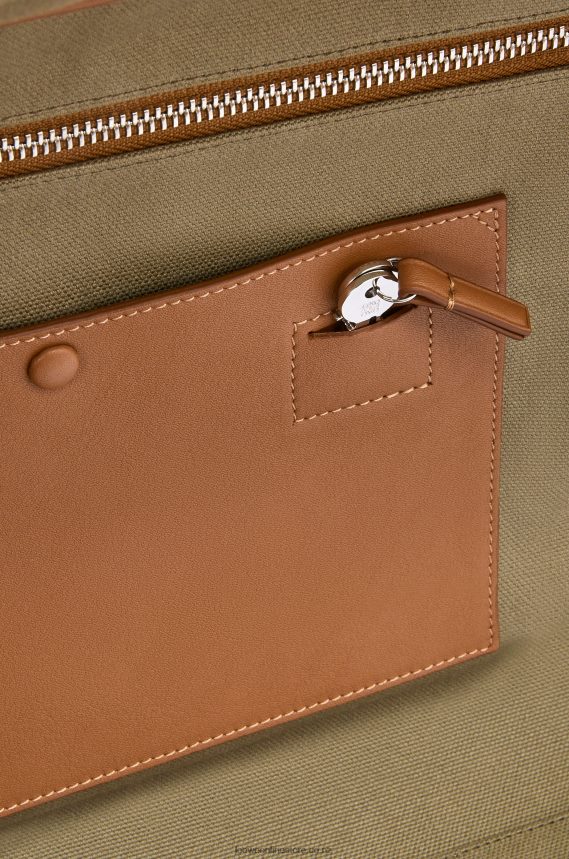 Loewe Men Amazona 44 bag in Anagram jacquard and calfskin Khaki Green/Tan LH60R161