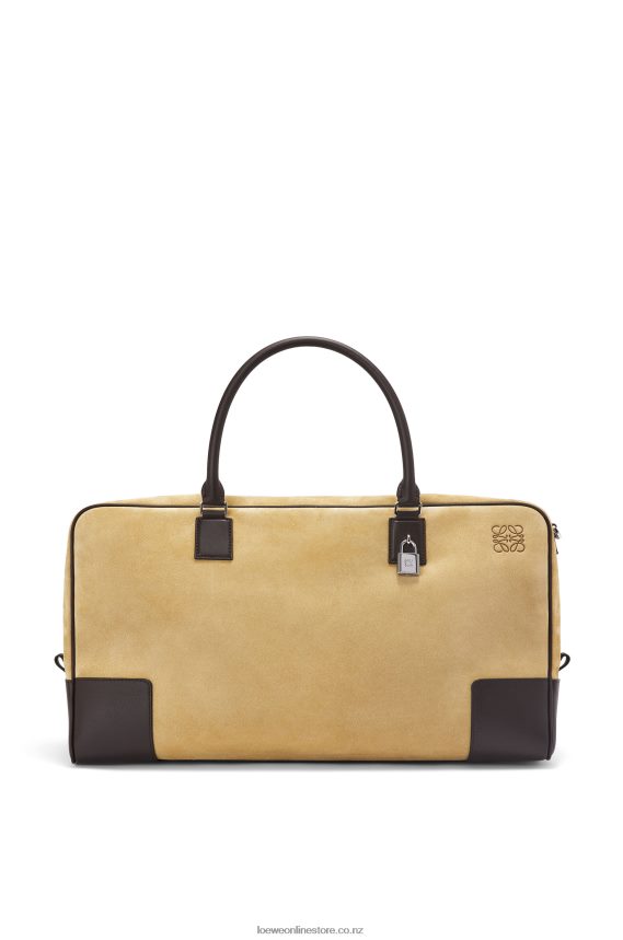 Loewe Men Amazona 44 bag in suede and calfskin Gold/Chocolate Brown LH60R160