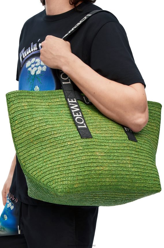 Loewe Men Fold Shopper in raffia Green/Black LH60R29