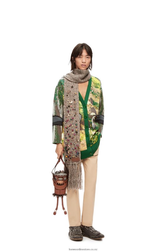 Loewe Men Turnip Head cardigan in wool Green/Multicolor LH60R1029