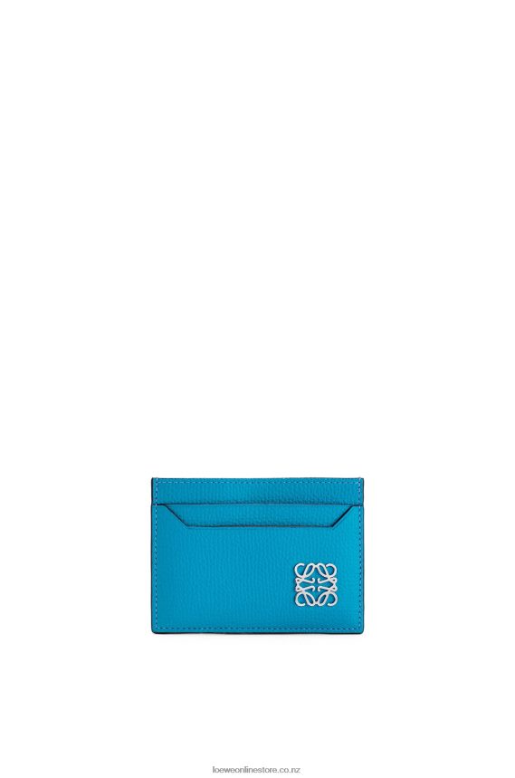Loewe Women Anagram plain cardholder in pebble grain calfskin Lagoon Blue LH60R1415