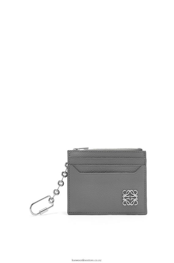 Loewe Women Anagram square cardholder in pebble grain calfskin with chain Asphalt Grey LH60R1384