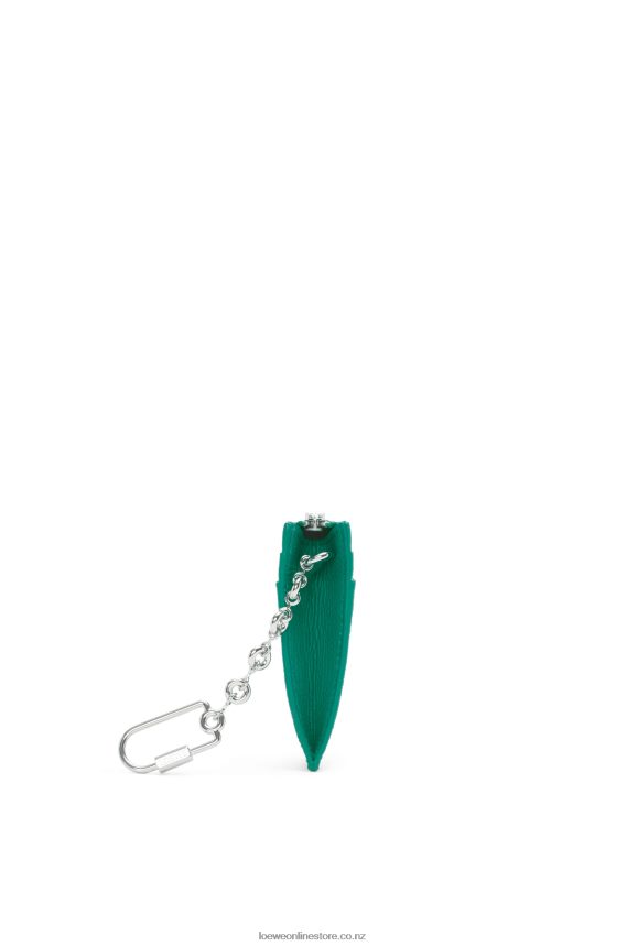 Loewe Women Anagram square cardholder in pebble grain calfskin with chain Emerald Green LH60R1412