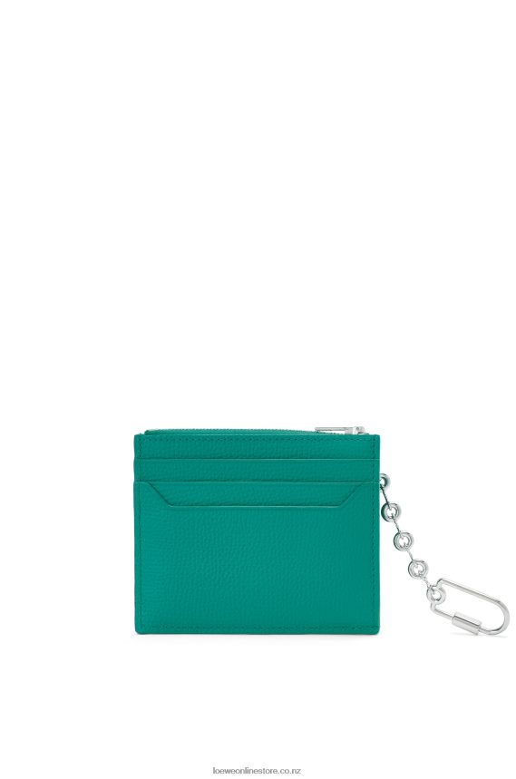 Loewe Women Anagram square cardholder in pebble grain calfskin with chain Emerald Green LH60R1412