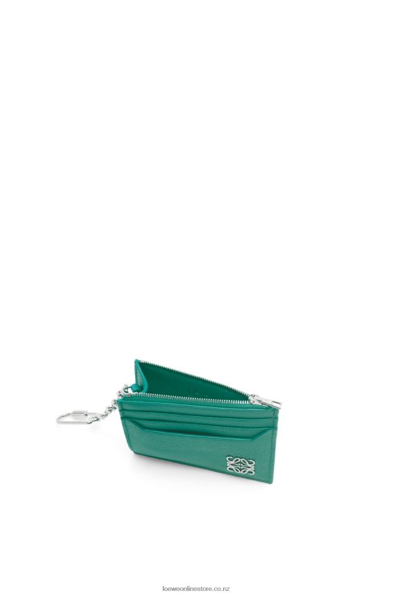 Loewe Women Anagram square cardholder in pebble grain calfskin with chain Emerald Green LH60R1412
