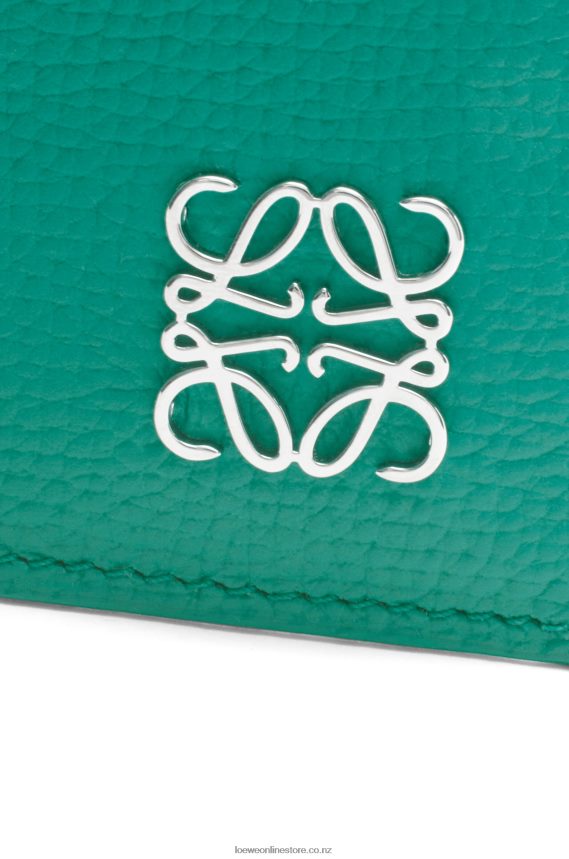 Loewe Women Anagram square cardholder in pebble grain calfskin with chain Emerald Green LH60R1412