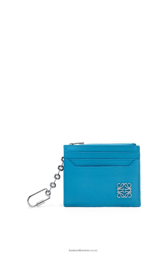 Loewe Women Anagram square cardholder in pebble grain calfskin with chain Lagoon Blue LH60R1396