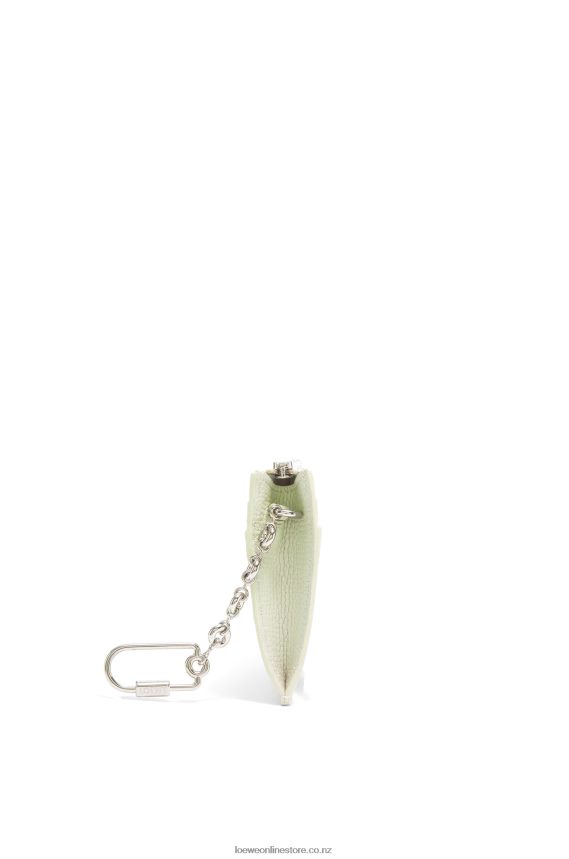 Loewe Women Anagram square cardholder in pebble grain calfskin with chain Light Celadon LH60R1417