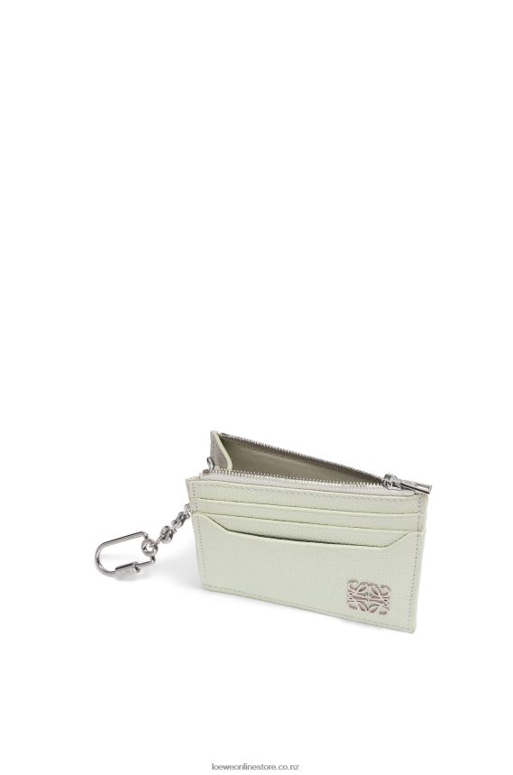 Loewe Women Anagram square cardholder in pebble grain calfskin with chain Light Celadon LH60R1417