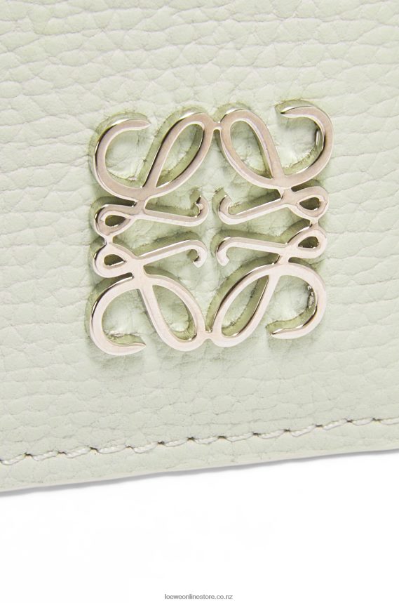 Loewe Women Anagram square cardholder in pebble grain calfskin with chain Light Celadon LH60R1417