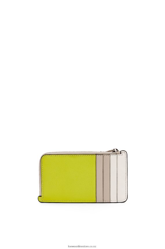 Loewe Women Puzzle coin cardholder in classic calfskin Lime Yellow/Light Oat LH60R1347