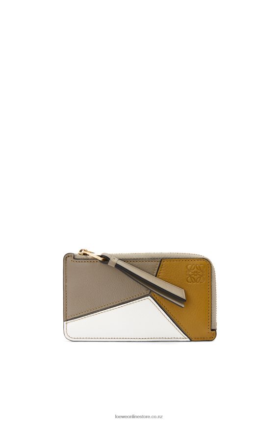 Loewe Women Puzzle coin cardholder in classic calfskin Ochre/Laurel Green LH60R1406