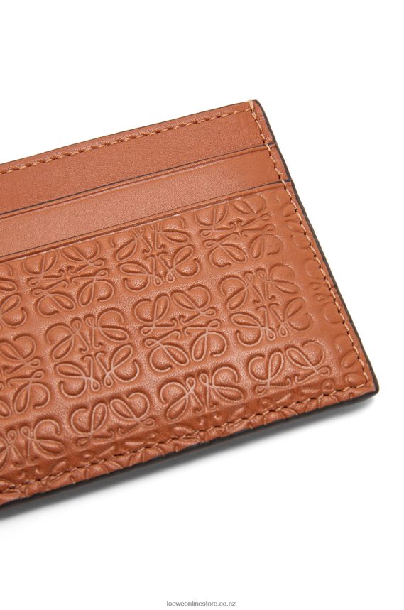 Loewe Women Repeat plain cardholder in embossed silk calfskin Tan LH60R1400