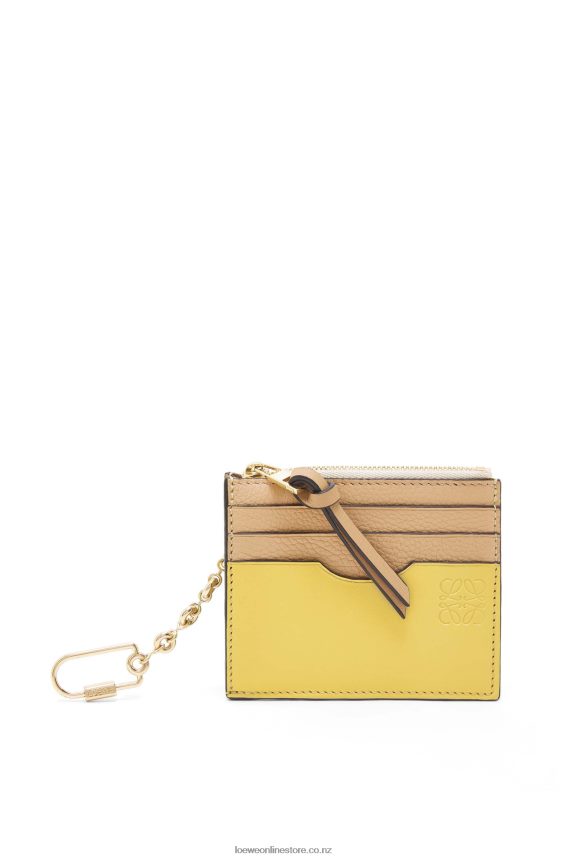 Loewe Women Square cardholder in soft grained calfskin with chain Butter/Pale Lemon LH60R1378
