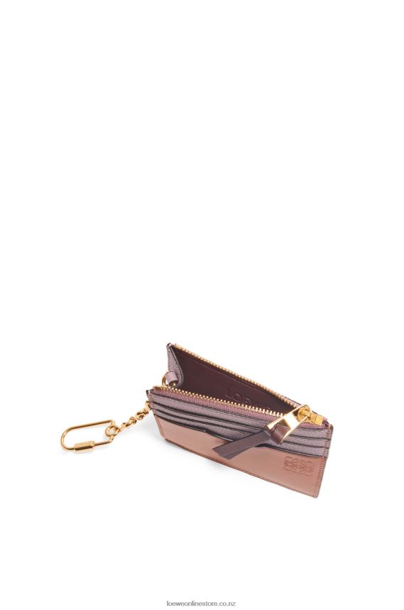 Loewe Women Square cardholder in soft grained calfskin with chain Dirty Mauve/Tan LH60R1365