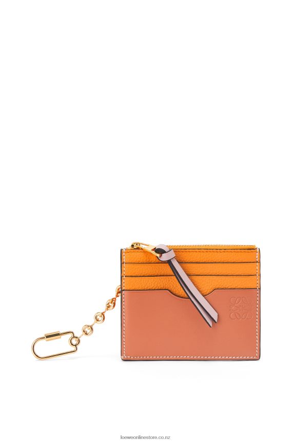 Loewe Women Square cardholder in soft grained calfskin with chain Mandarin/Coral Reef LH60R1380