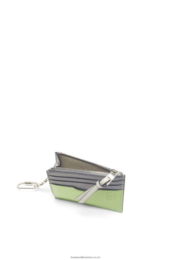 Loewe Women Square cardholder in soft grained calfskin with chain Pearl Grey/Light Pale Green LH60R1366