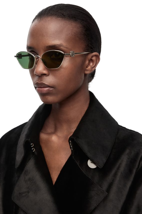 Loewe Women Anagram hexagonal sunglasses in metal Dark Green LH60R1446
