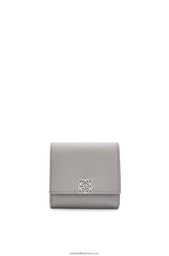 Loewe Women Anagram compact flap wallet in pebble grain calfskin Pearl Grey LH60R1207