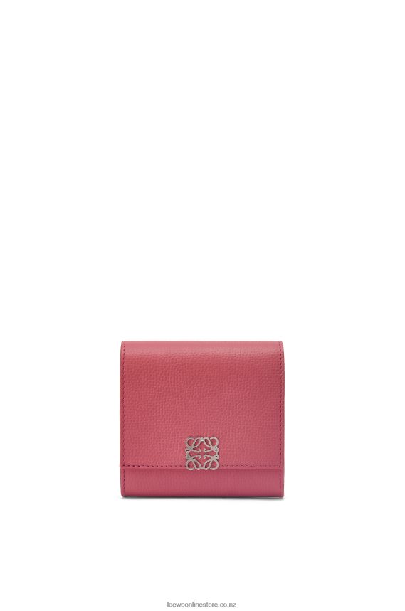 Loewe Women Anagram compact flap wallet in pebble grain calfskin Plumrose LH60R1239