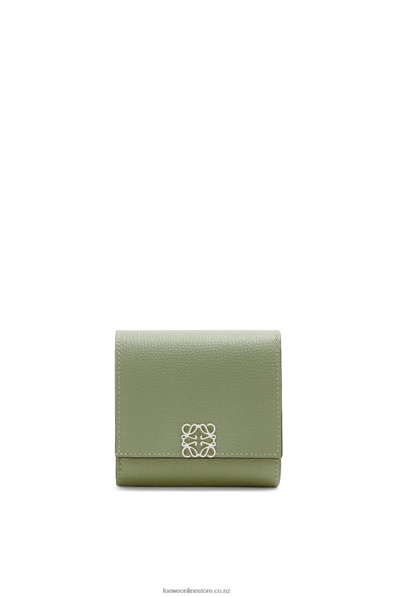 Loewe Women Anagram compact flap wallet in pebble grain calfskin Rosemary LH60R1248