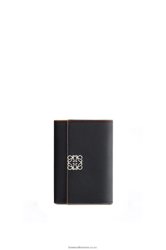 Loewe Women Anagram small vertical wallet in pebble grain calfskin Black LH60R1246
