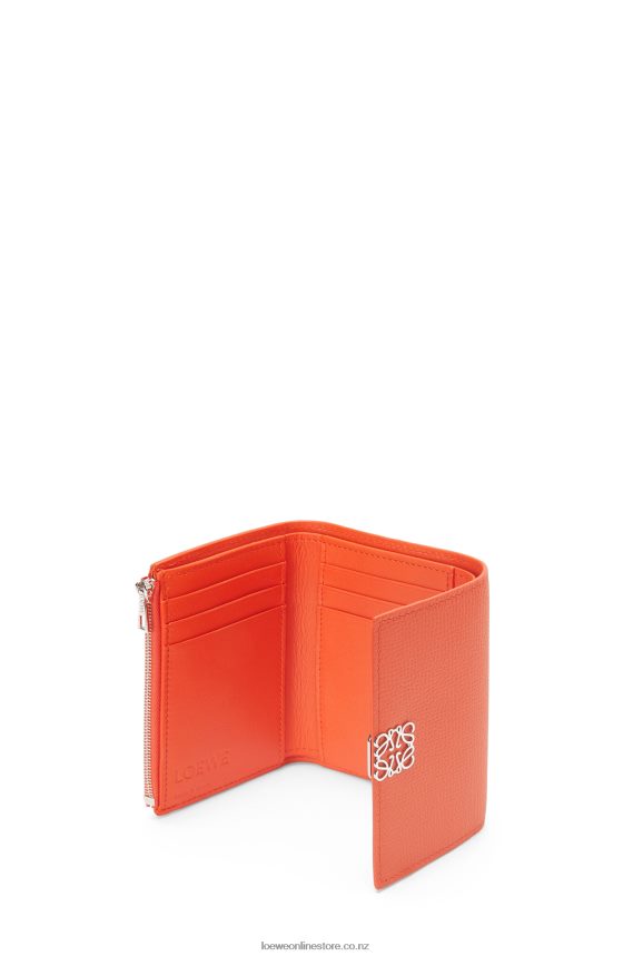 Loewe Women Anagram small vertical wallet in pebble grain calfskin Orange LH60R1292