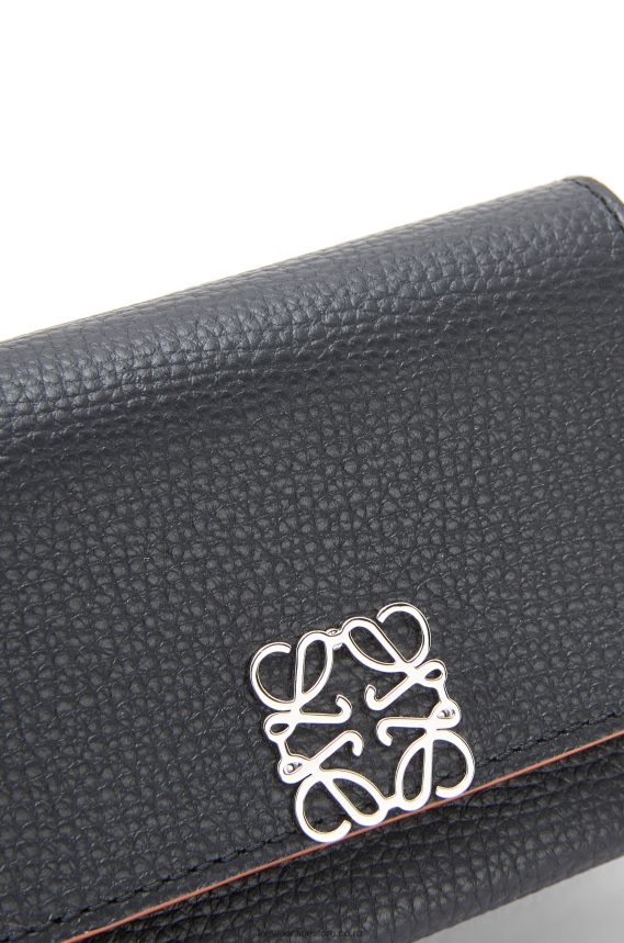 Loewe Women Anagram trifold wallet in pebble grain calfskin Black LH60R1245