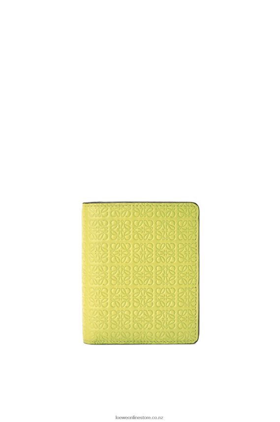 Loewe Women Compact zip wallet in embossed silk calfskin Lime Yellow LH60R1312