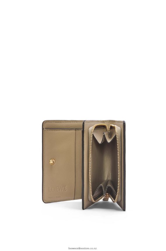 Loewe Women Puzzle compact zip wallet in classic calfskin Clay Green/Butter LH60R1259