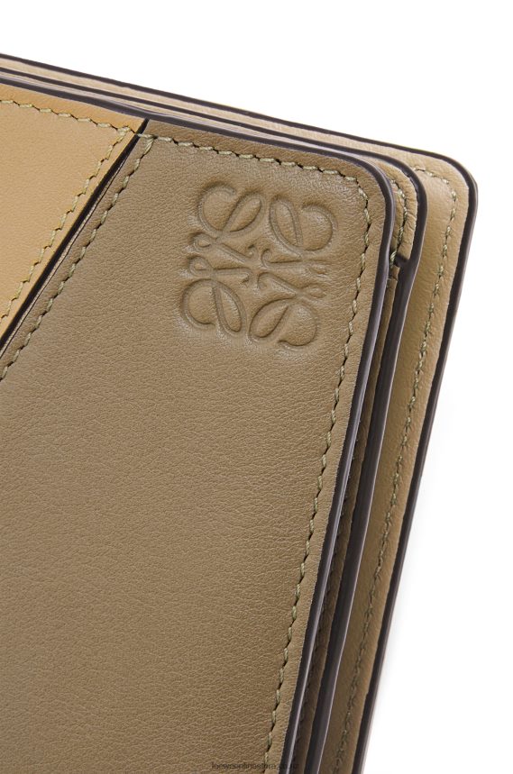 Loewe Women Puzzle compact zip wallet in classic calfskin Clay Green/Butter LH60R1259
