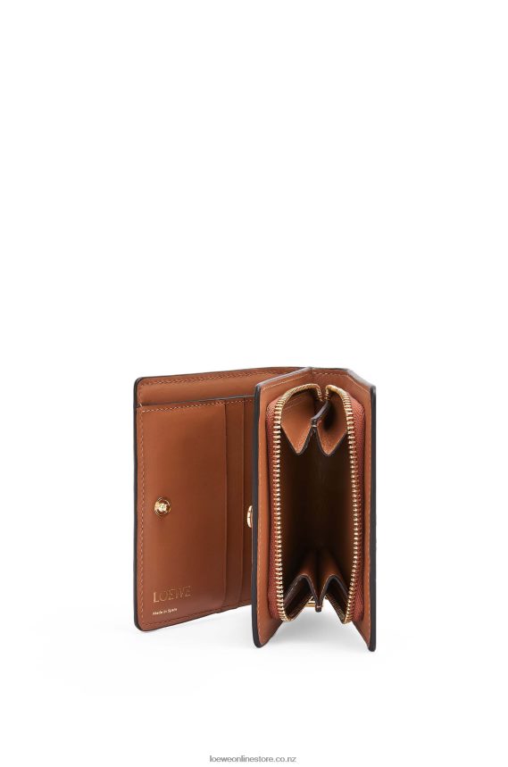 Loewe Women Repeat compact zip wallet in embossed silk calfskin Tan LH60R1281