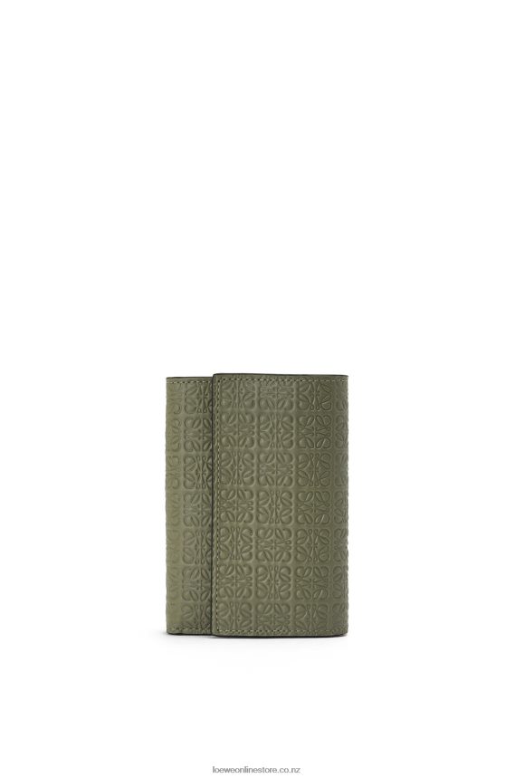 Loewe Women Repeat small vertical wallet in embossed silk calfskin Avocado Green LH60R1279