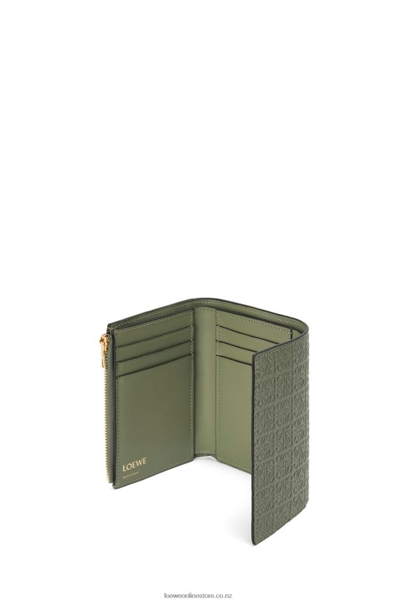 Loewe Women Repeat small vertical wallet in embossed silk calfskin Avocado Green LH60R1279