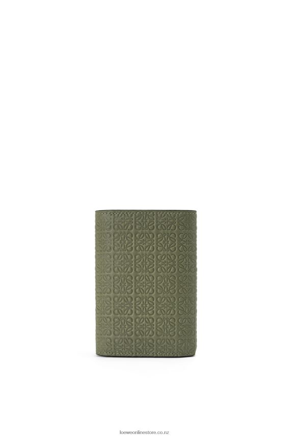 Loewe Women Repeat small vertical wallet in embossed silk calfskin Avocado Green LH60R1279