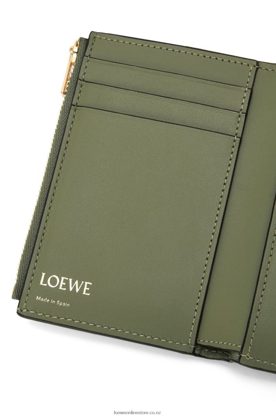 Loewe Women Repeat small vertical wallet in embossed silk calfskin Avocado Green LH60R1279
