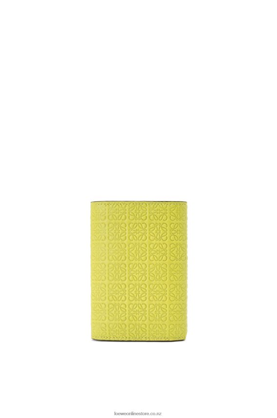 Loewe Women Repeat small vertical wallet in embossed silk calfskin Lime Yellow LH60R1313
