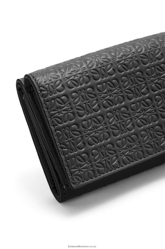 Loewe Women Repeat trifold wallet in embossed silk calfskin Black LH60R1274