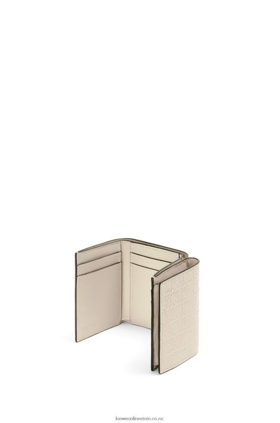 Loewe Women Repeat trifold wallet in embossed silk calfskin Light Oat LH60R1271