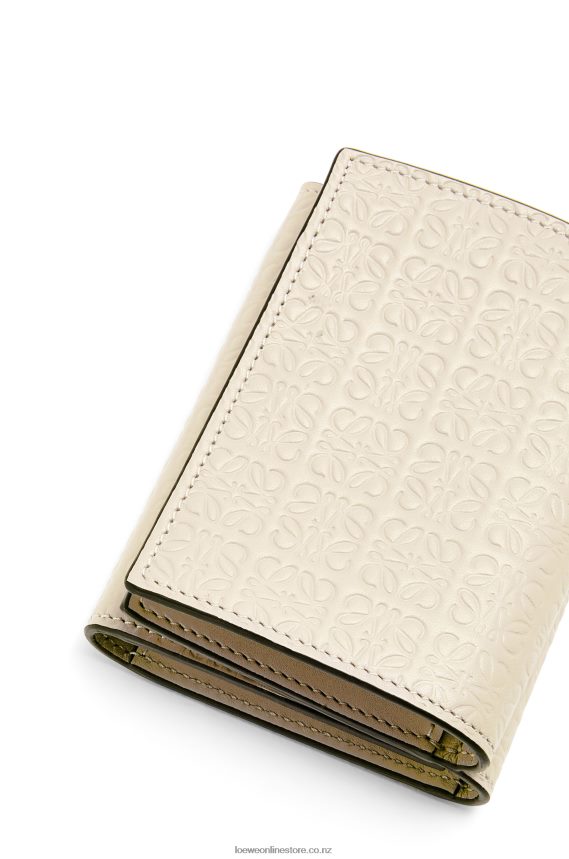 Loewe Women Repeat trifold wallet in embossed silk calfskin Light Oat LH60R1271