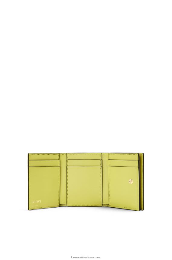 Loewe Women Repeat trifold wallet in embossed silk calfskin Lime Yellow LH60R1317