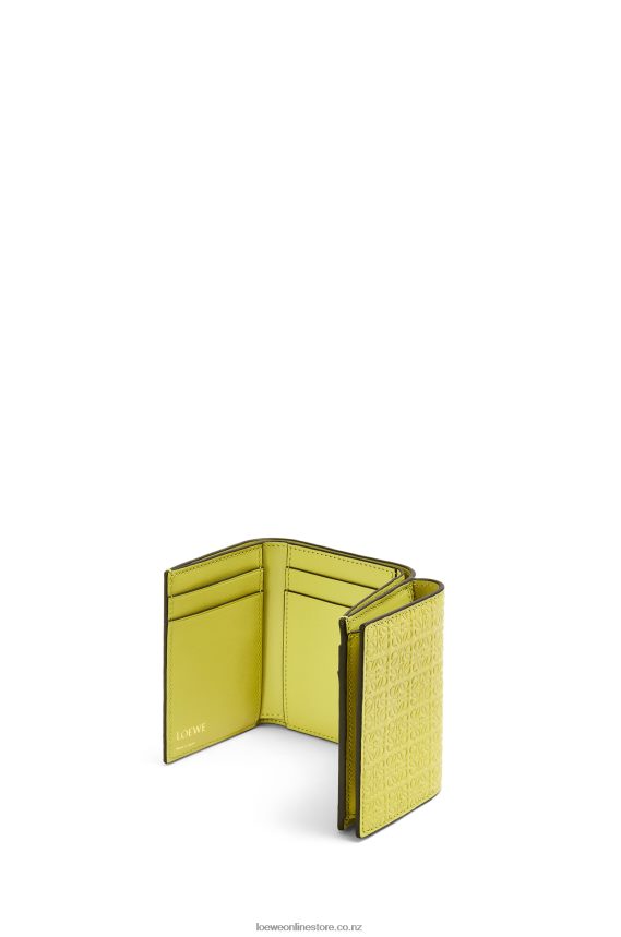 Loewe Women Repeat trifold wallet in embossed silk calfskin Lime Yellow LH60R1317