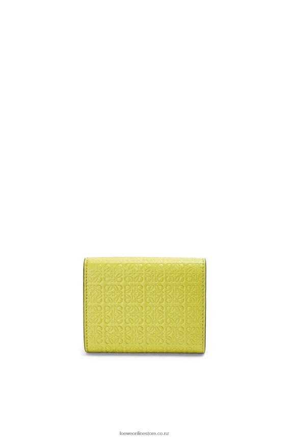 Loewe Women Repeat trifold wallet in embossed silk calfskin Lime Yellow LH60R1317