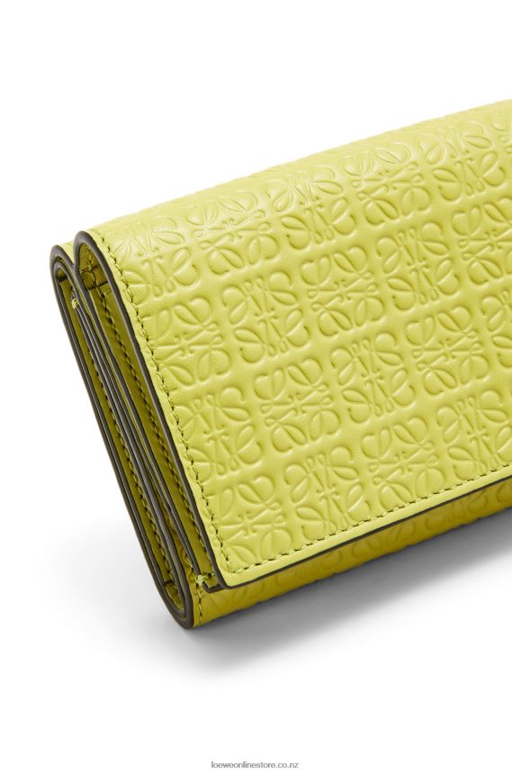 Loewe Women Repeat trifold wallet in embossed silk calfskin Lime Yellow LH60R1317